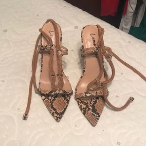Snake skin lace up sandals
